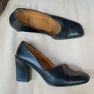 Audrey‎ Square Toe Leather Heels Black 9.5 39.5